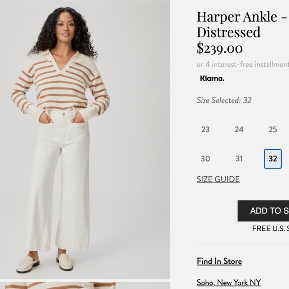 Paige Harper High Waist Wide Flared Leg Ankle Vintage Distressed White Jeans 32W - Picture 4 of 16